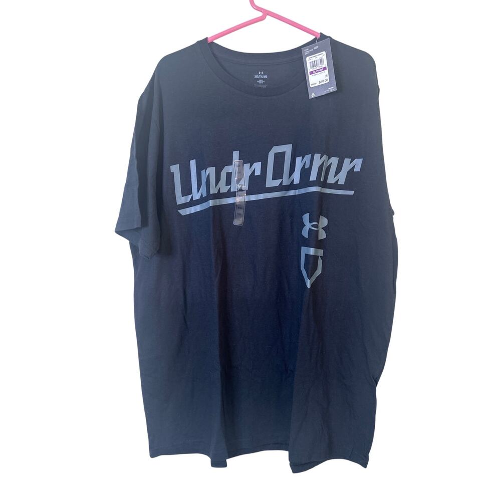 Men's Under Armour Baseball Script T-Shirt in Black and Pitch Grey Size 2XL p